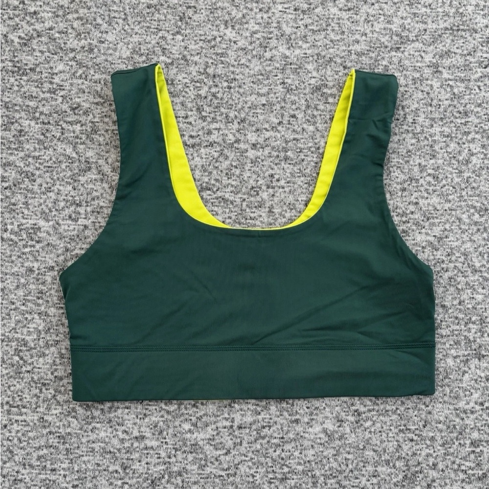 Fabletics Reversible Sports Bra Green and Neon Yellow